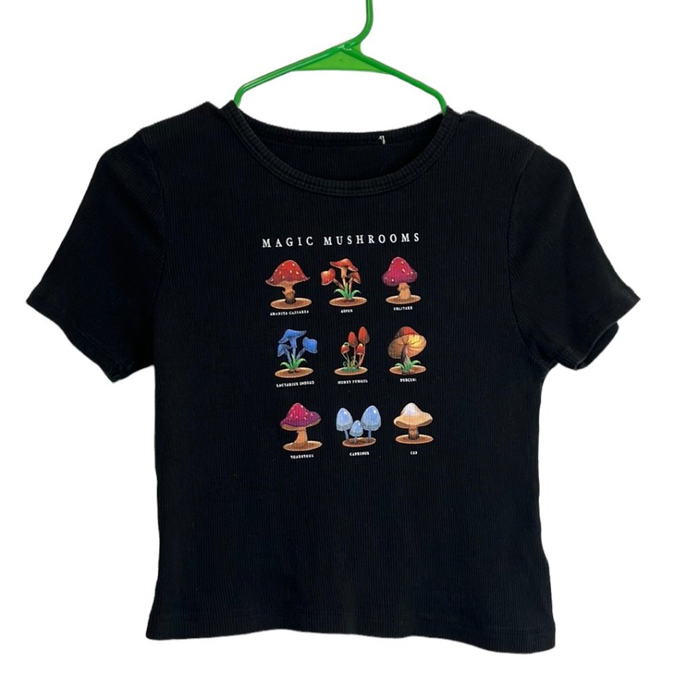 Magic Mushrooms Black Graphic Crop Tee